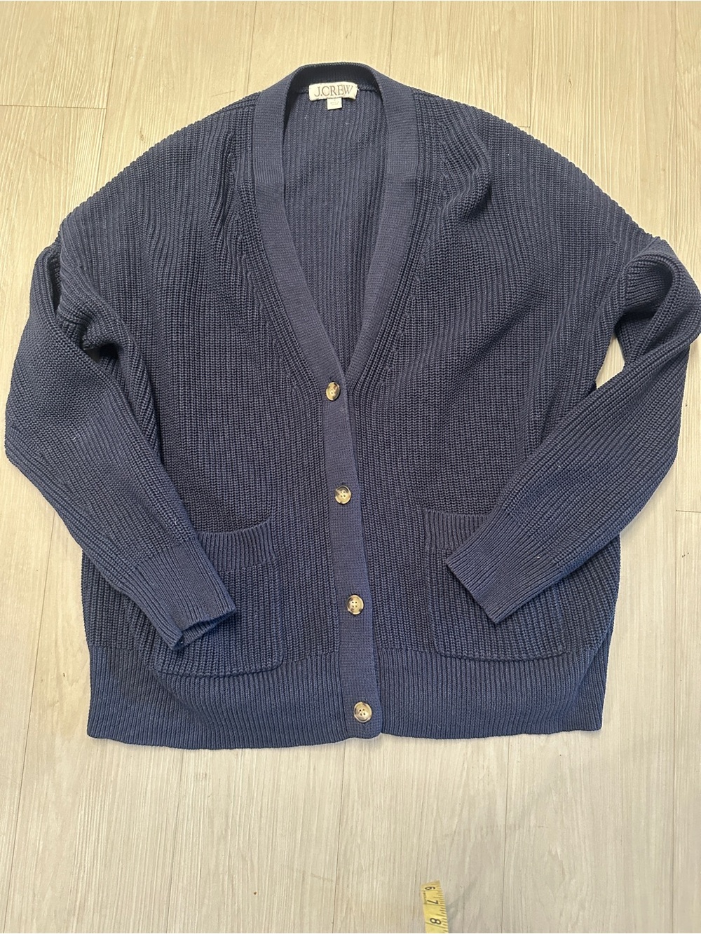 J Crew Men’s Small V Neck Navy Blue Cotton Cashmere Cardigan Preppy